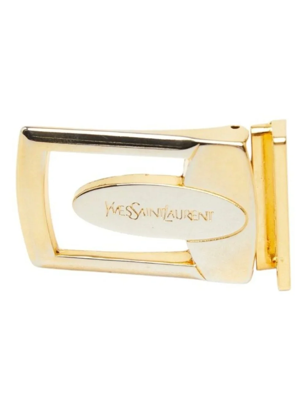 Saint Laurent Vintage Logo Belt Black Brown Leather Plated